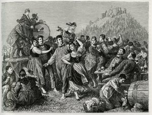 Feest van de herders op de Hohneck (Vogezen), zondag na Sint Jan. Gravure door F. Lix, ter illustratie van het verhaal 