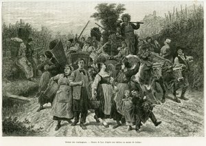 Terugkeer van de oogst. Gravure door Lix, ter illustratie van het verhaal Door de Elzas en Lotharingen, in 1887, door Charles Grad, Duitse afgevaardigde, in de tour du monde 1888, onder leiding van Edouard Charton (1807-1890), Hachette, Parijs. door Frederic Theodore Lix