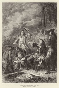 Villars gewond bij Malplaquet. Claude Louis Hector de Villars, Maarschalk van Frankrijk, gewond bij de Slag om Malplaquet, Spaanse Successieoorlog door Frederic Theodore Lix