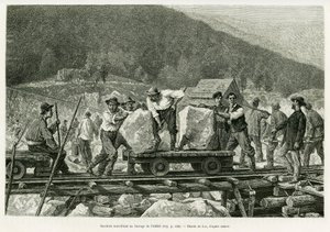 Arbeiders werken aan de Alfeld-dam. Gravure door Lix ter illustratie van het verhaal A travers l