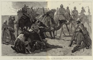 Met het Kameelkorps van Sarass naar Dongola, een rustpauze van de gemonteerde infanterie in de Nubische woestijn door Frederic Villiers