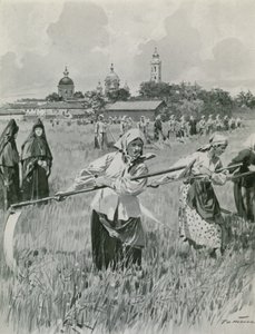 Een klooster in Novgorod: nonnen maken hooi door Frederic de Haenen