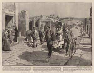 Modernen in het huis van de ouden, een straattafereel in Pompeii