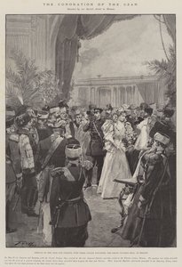 De Kroning van de Tsaar, Aankomst van de Tsaar en Tsarina met hun Jonge Dochter, de Grote Hertogin Olga, in Moskou door Frederic de Haenen