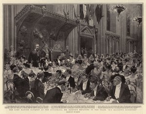 Het banket van de Lord Mayor in de Guildhall, Mr. Balfour reageert op de toast, Zijne Majesteits Ministers