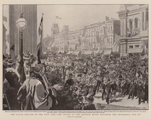 De marinebrigade in de stad, de burgemeester bij het Mansion House kijkt naar de voorbijgaande processie door Frederic de Haenen