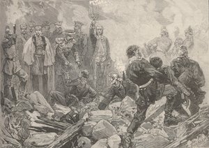 Het Winterpaleis na de explosie, avond van 17 februari 1880