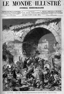Tunesië, juli 1881: Franse troepen namen de stad Stax in na de opstand van de inwoners tegen het Franse protectoraat van Tunesië. Gravure door De Haenen. Een van 