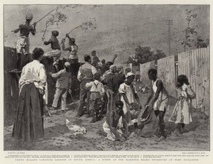 Jonge Maleiers vangen Sprinkhanen in Zuid-Afrika, een Tafereel bij de Havenraad omheining in Port Elizabeth door Frederic de Haenen