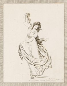 Emma, Lady Hamilton, in een klassieke pose, dansend en balancerend op haar rechtervoet door Frederich (after) Rehberg