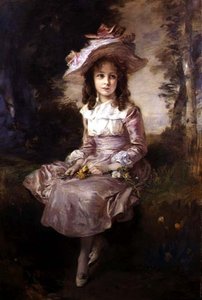 Portret van een jong meisje in een roze jurk
