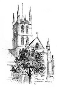 Southwark Cathedral, Londen, 1912 door Frederick Adcock
