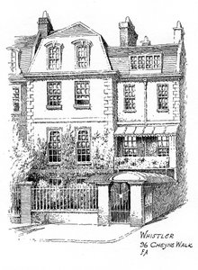 Whistlers huis, 96 Cheyne Walk, Chelsea, Londen, 1912 door Frederick Adcock