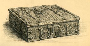 Houten en leren kist, 1350-1370, 1881