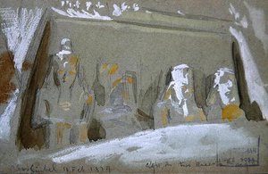 Vier kolossale standbeelden van Ramses II bij de Grote Tempel van Abu Simbel