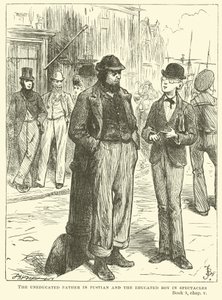 De ongeschoolde vader in fustian en de geschoolde jongen met een bril door Frederick Barnard