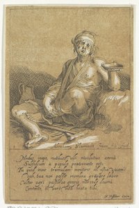 Kreupele bedelaar met een bakje door Frederick Bloemaert