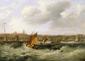 Liverpool, Lancashire vanaf de rivier de Mersey en New Brighton, 1838 door Frederick Calvert