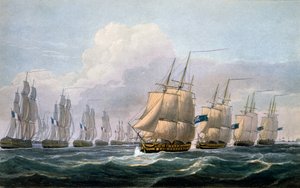 Kapitein Beresford in HMS Theseus leidt zijn eskader van schepen uit 