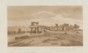 De watermolen boven de brug bij Charenton 1803; Plaat 20 uit Zichten in Parijs, het Emanuel Volume tracing van de plaat B181.25.2629