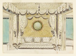 Ontwerp voor Bed met Tentvormige Nissen, waarschijnlijk voor de Slaapkamer of Boudoir van de Prins van Wales, Royal Pavilion door Frederick Crace