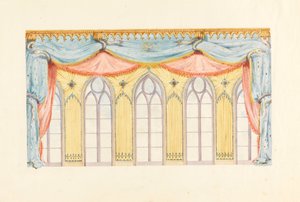 Tekening, raamdecoratie, waarschijnlijk voor de oostelijke muur van de muziekkamer, Royal Pavilion, Brighton, 1820 door Frederick Crace