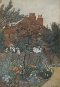Uitzicht op een tuin in Bedford Park door Frederick Hamilton Jackson