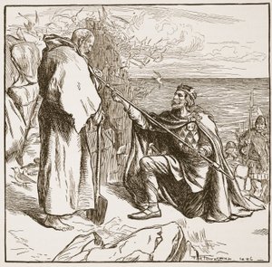 Egfrid smeekt St. Cuthbert, illustratie uit 
