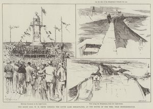 De zeer eerbiedwaardige W H Smith opent de South Gare Breakwater, bij de monding van de Tees, nabij Middlesbrough door Frederick Henry Townsend