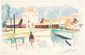 Brug en gebouwen door Frederick James Porter