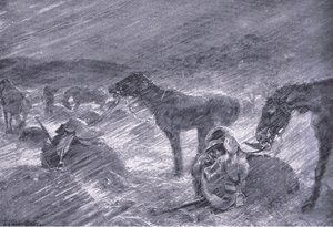 Een Zuid-Afrikaanse hagelstorm, uit After Pretoria: The Guerilla War gepubliceerd door Harmsworth Bros Limited, 1901 door Frederick Judd Waugh