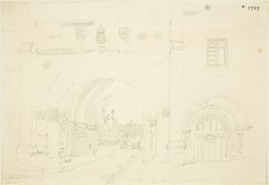 Abbey Gatehouse van de kathedraal van Bristol, kijkend naar het zuiden door Frederick Mackenzie
