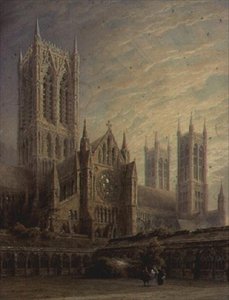 Kathedraal van Lincoln vanuit de Kloosters, 19e eeuw door Frederick Mackenzie