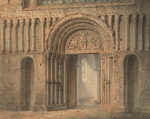 De westdeur, Rochester Cathedral, Kent door Frederick Mackenzie