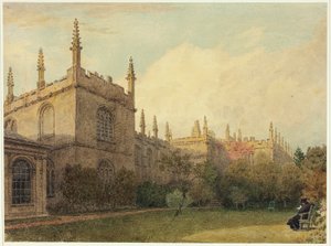 Universiteitsgebouwen vanaf de tuinen van Exeter College