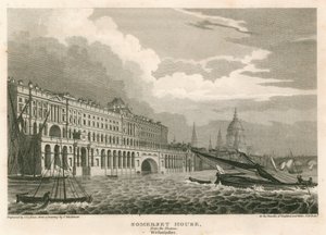 Uitzicht op Somerset House, The Strand, Londen, vanaf de Theems, Westminster door Frederick Mackenzie