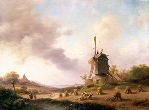 Oogsters in een uitgestrekt landschap, 1850 door Frederick Marianus Kruseman