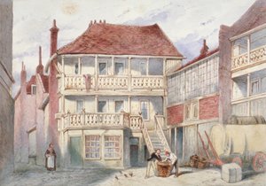 Uitzicht op de French Horn Tavern, Holborn, Londen