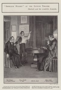 Een uitvoering van Sherlock Holmes in het Lyceum Theatre, Londen (litho) door Frederick Pegram