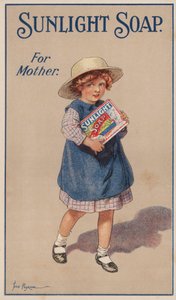 Klein meisje draagt een doos zeep voor haar moeder: advertentie voor Sunlight zeep