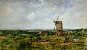 Landschap met Figuren bij een Windmolen