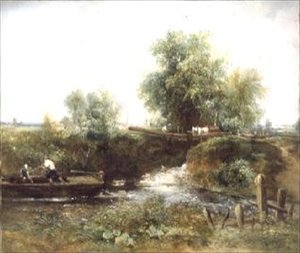 Rivier met Overstekende Paarden en Skiff door Frederick Waters Watts