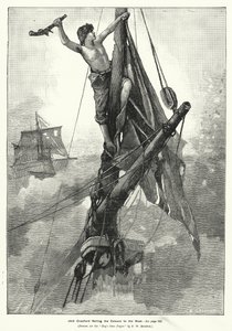 Jack Crawford spijkert de kleuren aan de mast door Frederick William (after) Burton