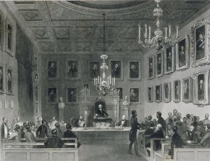 Uitzicht op het Interieur van Somerset House, met een Vergadering van de Koninklijke Antiquarische Vereniging, ca. 1840 door Frederick William Fairholt