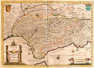 Kaart van Andalusië, met Sevilla en Cordoba (Spanje) (ets)