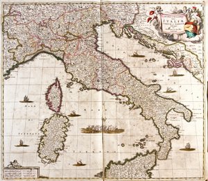 Kaart van Italië, Corsica en Sardinië (ets)