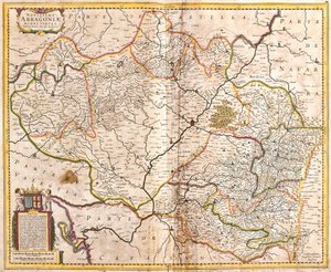 Kaart van het Koninkrijk Aragon (Spanje) (ets)