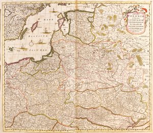 Kaart van het Koninkrijk Polen, Hertogdommen Litouwen en Lijfland (Letland) (Baltische Landen) en Oekraïne