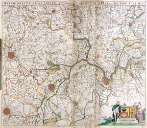 Kaart van de Markizaten van het Heilige Roomse Rijk en de Heerlijkheid Mechelen (Nederland) (ets) door Frederick de Wit