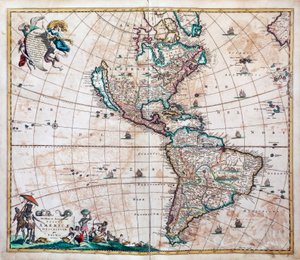 Novissima et totius Americae accurate descriptio (kaart van Amerika en de Stille Oceaan) door Frederick de Wit